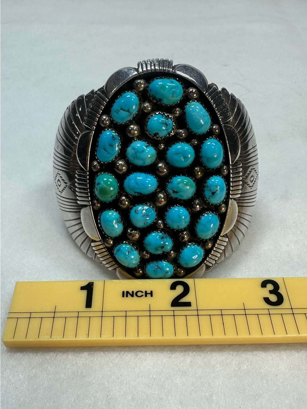 Vintage Navajo Sterling Silver Turquoise Cluster Cuff Bracelet K. Jones 69.8g - Picture 9 of 10